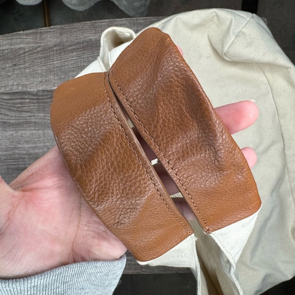 White Tote Bag with Brown Pocket - Picture 3 of 5